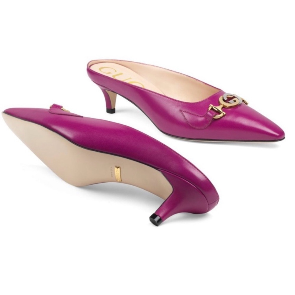 Gucci Zumi Mauve Pointed Toe Kitten Heel Mules 36 - Picture 6 of 13